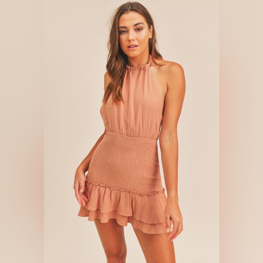 Mable Halter Mini Dress Smocked Tiered Skirt